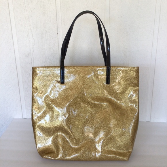KATE SPADE HOLIDAY DRIVE GOLD GLITTER TOTE AND MATCHING POUCH - Picture 4 of 16